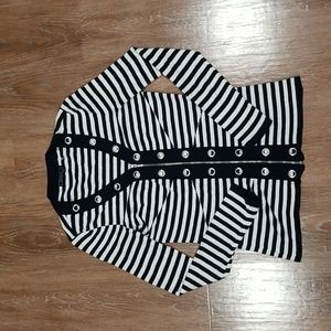 (S) ORLY Stripes Casual Office Comfortable Classic V Neck Illusion Nautical